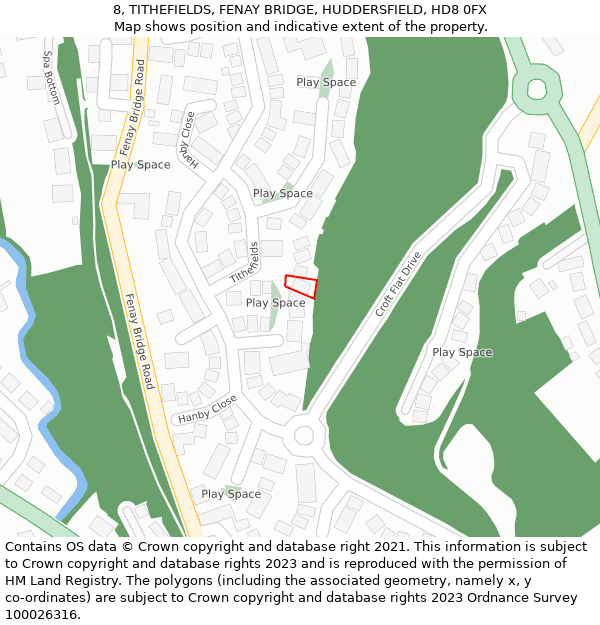 8, TITHEFIELDS, FENAY BRIDGE, HUDDERSFIELD, HD8 0FX: Location map and indicative extent of plot