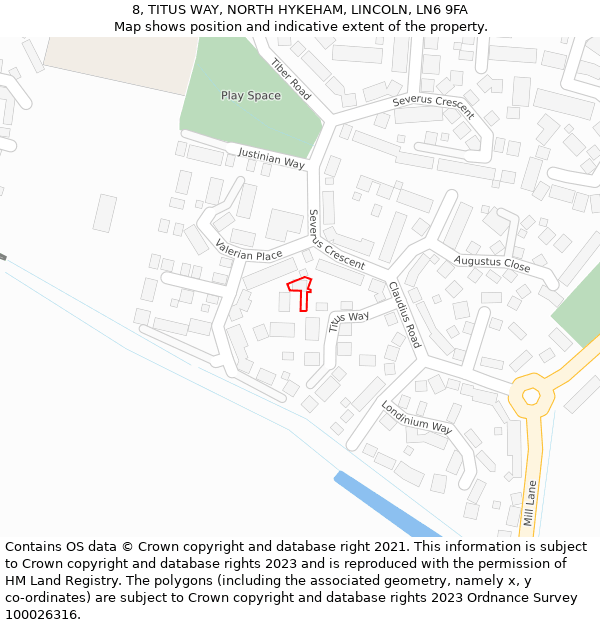 8, TITUS WAY, NORTH HYKEHAM, LINCOLN, LN6 9FA: Location map and indicative extent of plot