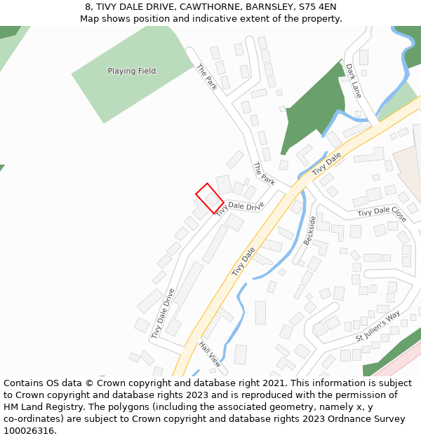 8, TIVY DALE DRIVE, CAWTHORNE, BARNSLEY, S75 4EN: Location map and indicative extent of plot