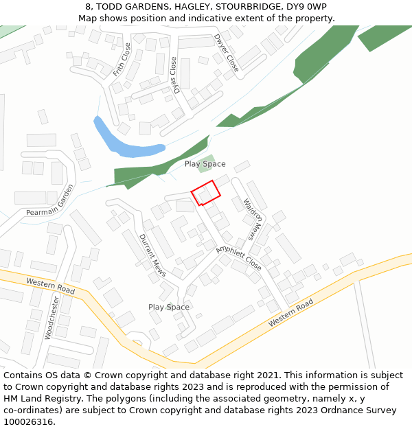 8, TODD GARDENS, HAGLEY, STOURBRIDGE, DY9 0WP: Location map and indicative extent of plot