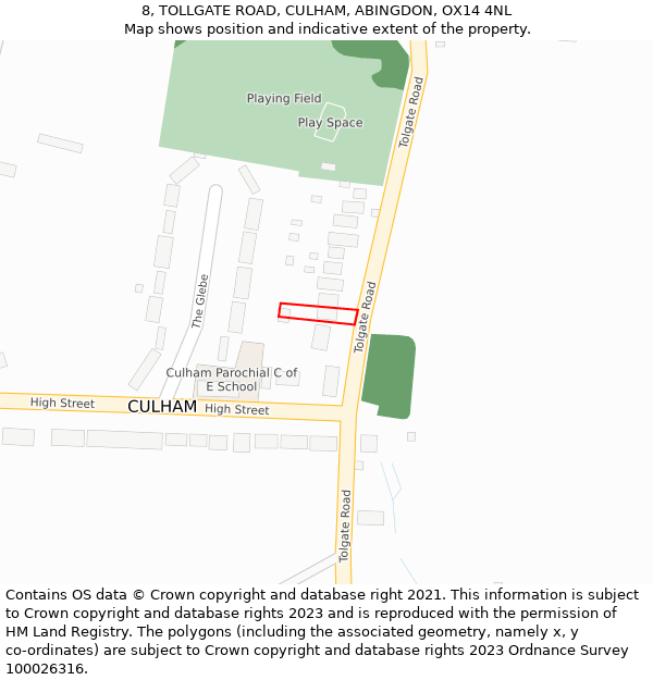 8, TOLLGATE ROAD, CULHAM, ABINGDON, OX14 4NL: Location map and indicative extent of plot