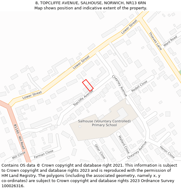 8, TOPCLIFFE AVENUE, SALHOUSE, NORWICH, NR13 6RN: Location map and indicative extent of plot