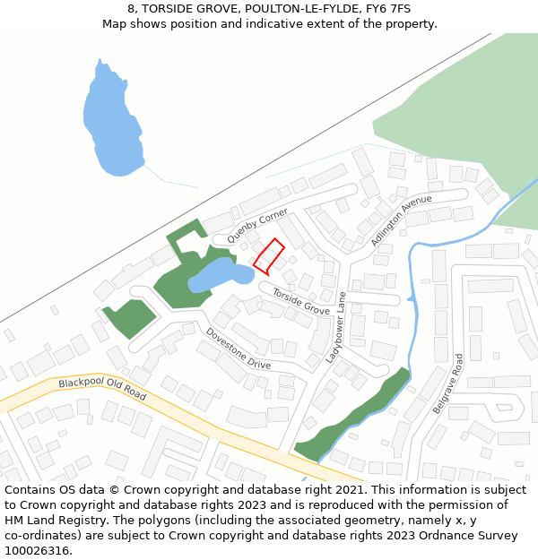 8, TORSIDE GROVE, POULTON-LE-FYLDE, FY6 7FS: Location map and indicative extent of plot