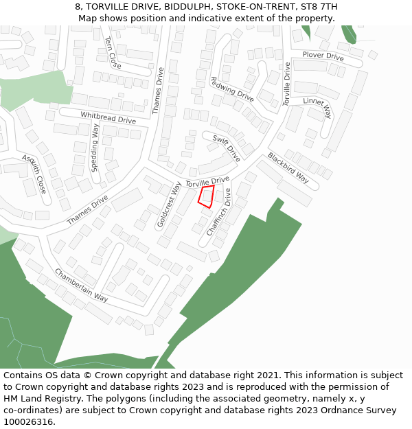 8, TORVILLE DRIVE, BIDDULPH, STOKE-ON-TRENT, ST8 7TH: Location map and indicative extent of plot