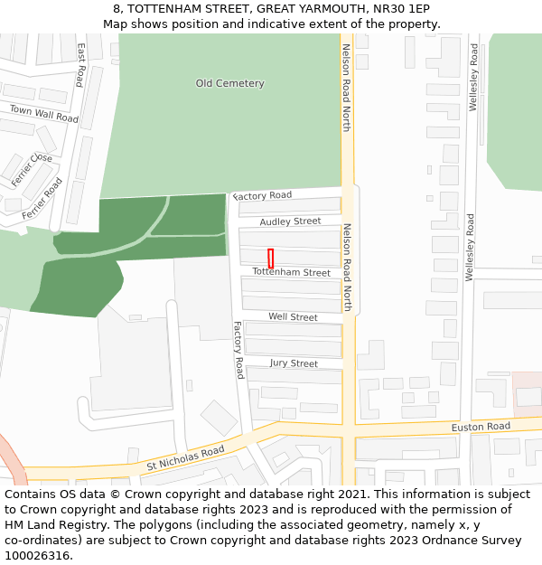 8, TOTTENHAM STREET, GREAT YARMOUTH, NR30 1EP: Location map and indicative extent of plot