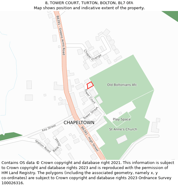 8, TOWER COURT, TURTON, BOLTON, BL7 0FA: Location map and indicative extent of plot