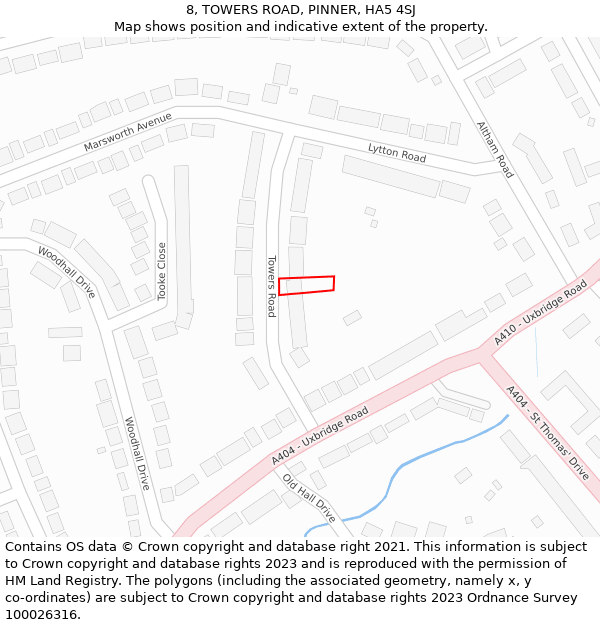 8, TOWERS ROAD, PINNER, HA5 4SJ: Location map and indicative extent of plot