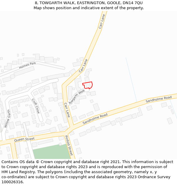 8, TOWGARTH WALK, EASTRINGTON, GOOLE, DN14 7QU: Location map and indicative extent of plot