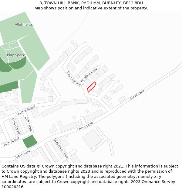 8, TOWN HILL BANK, PADIHAM, BURNLEY, BB12 8DH: Location map and indicative extent of plot