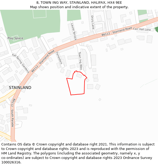 8, TOWN ING WAY, STAINLAND, HALIFAX, HX4 9EE: Location map and indicative extent of plot