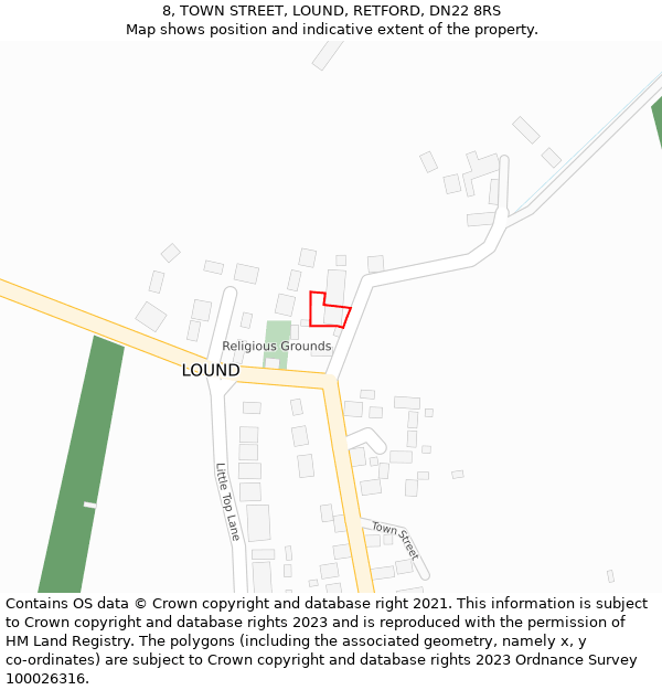 8, TOWN STREET, LOUND, RETFORD, DN22 8RS: Location map and indicative extent of plot