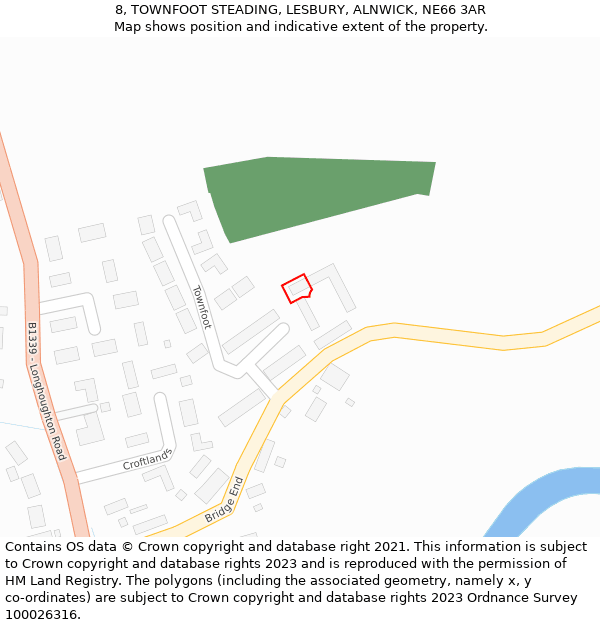 8, TOWNFOOT STEADING, LESBURY, ALNWICK, NE66 3AR: Location map and indicative extent of plot