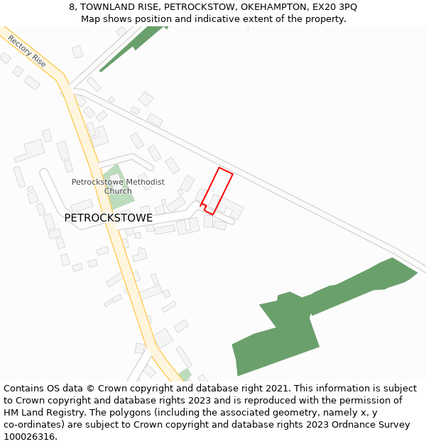 8, TOWNLAND RISE, PETROCKSTOW, OKEHAMPTON, EX20 3PQ: Location map and indicative extent of plot