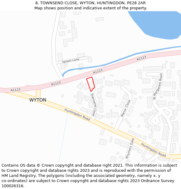 8, TOWNSEND CLOSE, WYTON, HUNTINGDON, PE28 2AR: Location map and indicative extent of plot