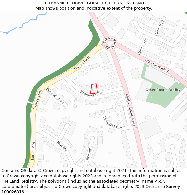 8, TRANMERE DRIVE, GUISELEY, LEEDS, LS20 8NQ: Location map and indicative extent of plot