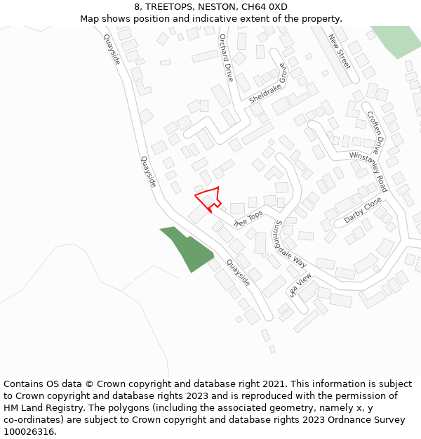 8, TREETOPS, NESTON, CH64 0XD: Location map and indicative extent of plot