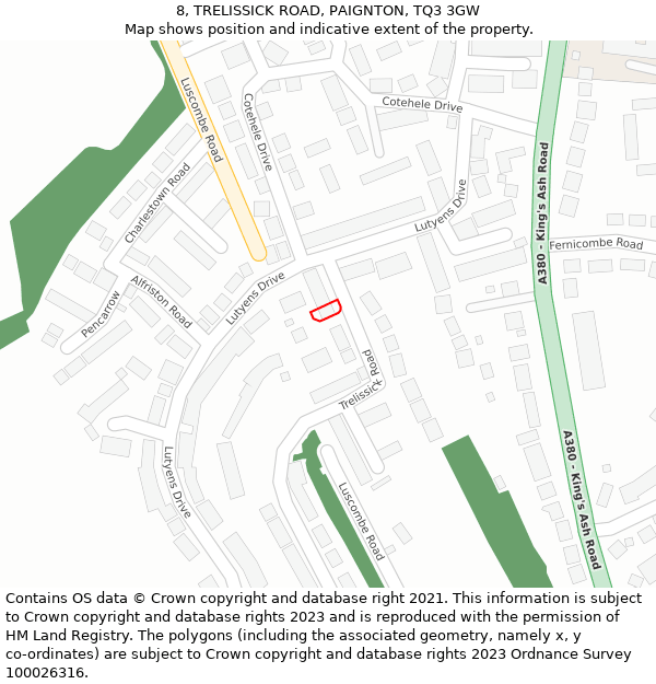 8, TRELISSICK ROAD, PAIGNTON, TQ3 3GW: Location map and indicative extent of plot
