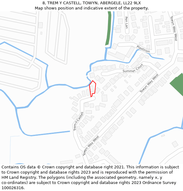 8, TREM Y CASTELL, TOWYN, ABERGELE, LL22 9LX: Location map and indicative extent of plot