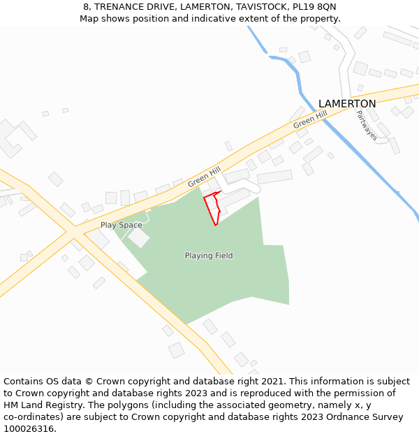 8, TRENANCE DRIVE, LAMERTON, TAVISTOCK, PL19 8QN: Location map and indicative extent of plot