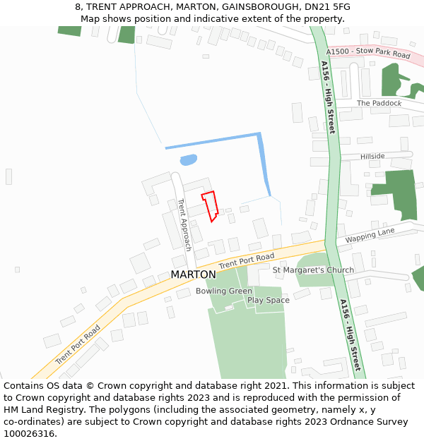 8, TRENT APPROACH, MARTON, GAINSBOROUGH, DN21 5FG: Location map and indicative extent of plot