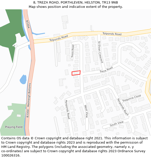 8, TREZA ROAD, PORTHLEVEN, HELSTON, TR13 9NB: Location map and indicative extent of plot