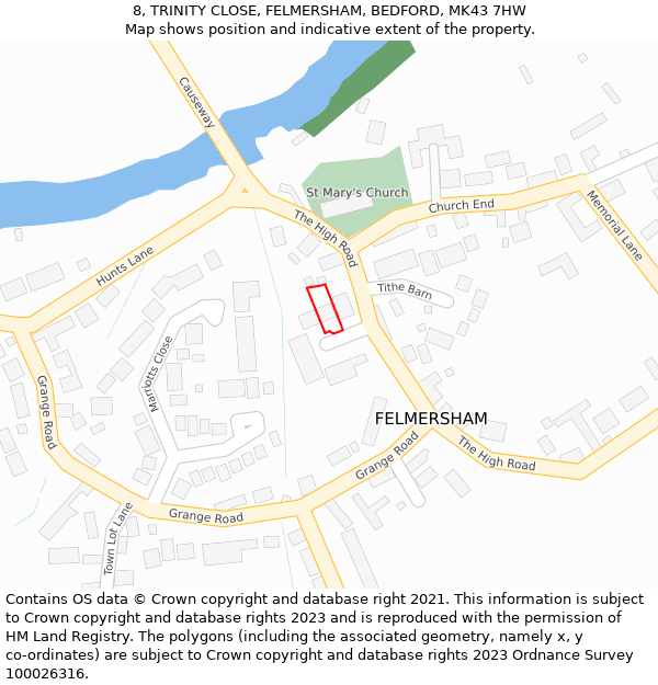 8, TRINITY CLOSE, FELMERSHAM, BEDFORD, MK43 7HW: Location map and indicative extent of plot