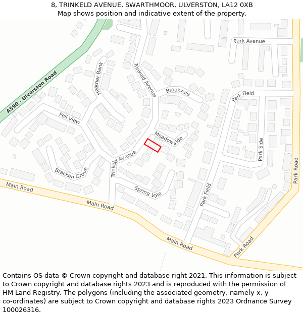 8, TRINKELD AVENUE, SWARTHMOOR, ULVERSTON, LA12 0XB: Location map and indicative extent of plot