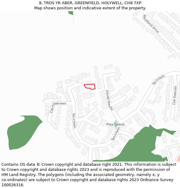 8, TROS YR ABER, GREENFIELD, HOLYWELL, CH8 7XP: Location map and indicative extent of plot