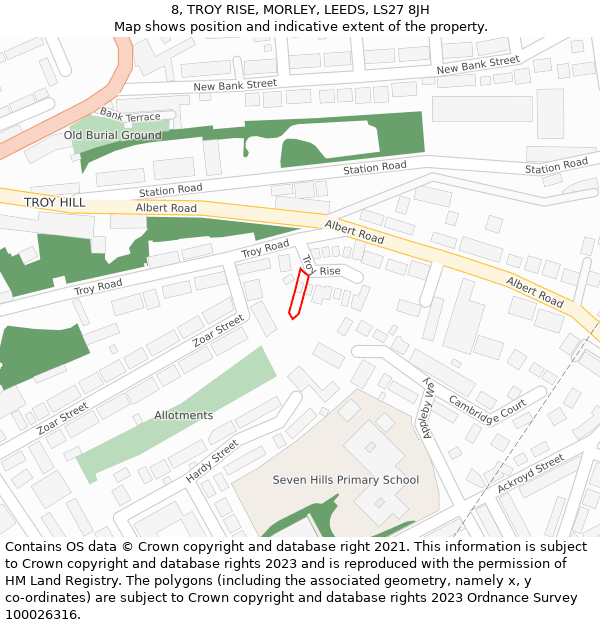 8, TROY RISE, MORLEY, LEEDS, LS27 8JH: Location map and indicative extent of plot