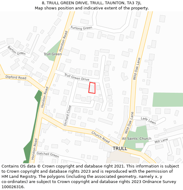 8, TRULL GREEN DRIVE, TRULL, TAUNTON, TA3 7JL: Location map and indicative extent of plot