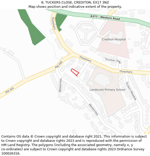 8, TUCKERS CLOSE, CREDITON, EX17 3NZ: Location map and indicative extent of plot