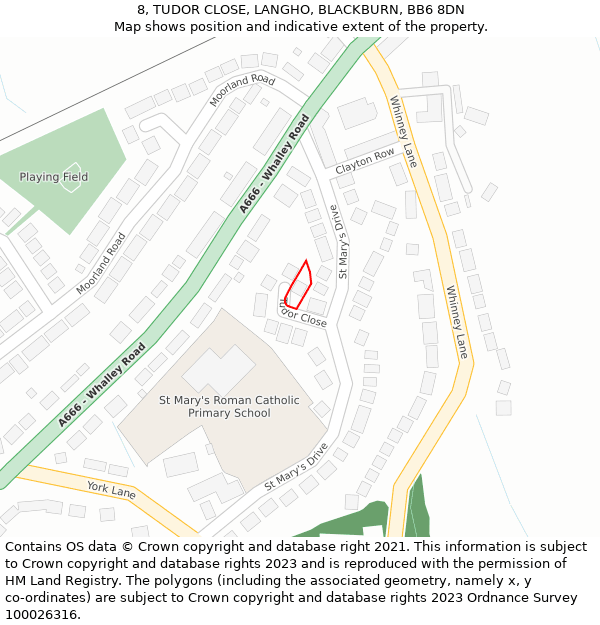 8, TUDOR CLOSE, LANGHO, BLACKBURN, BB6 8DN: Location map and indicative extent of plot