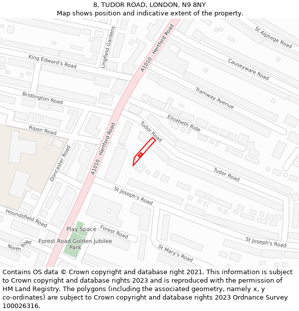 8, TUDOR ROAD, LONDON, N9 8NY: Location map and indicative extent of plot