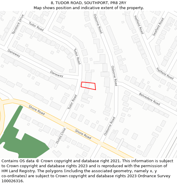 8, TUDOR ROAD, SOUTHPORT, PR8 2RY: Location map and indicative extent of plot