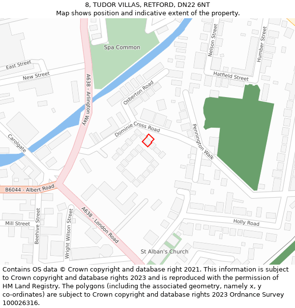 8, TUDOR VILLAS, RETFORD, DN22 6NT: Location map and indicative extent of plot