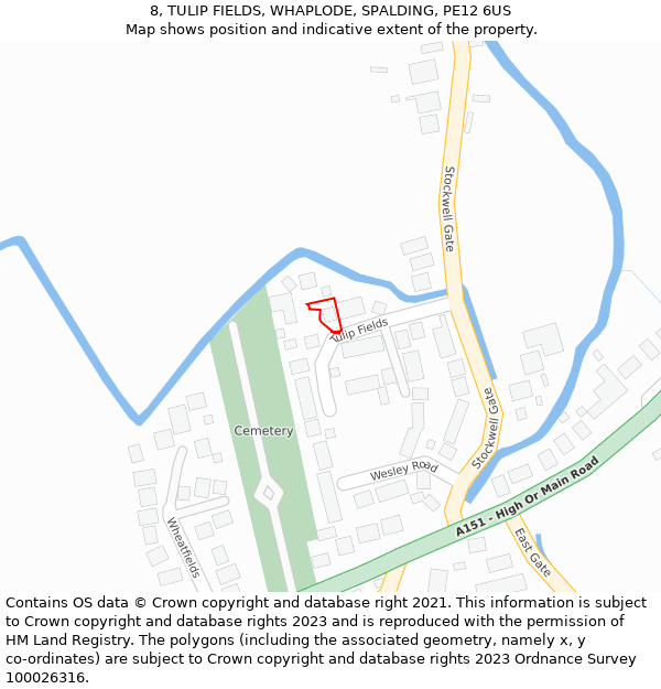 8, TULIP FIELDS, WHAPLODE, SPALDING, PE12 6US: Location map and indicative extent of plot