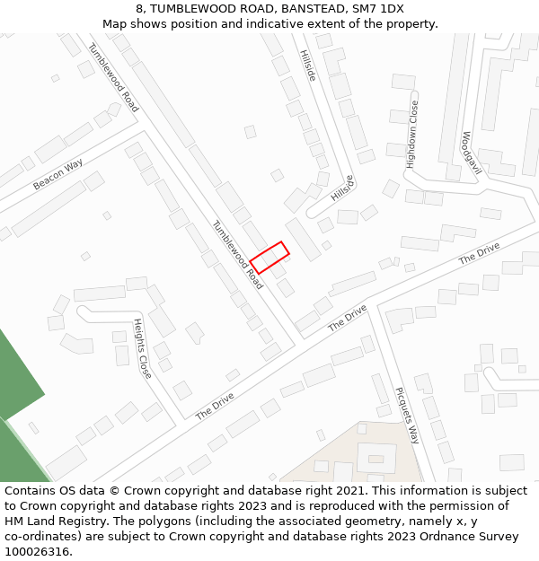 8, TUMBLEWOOD ROAD, BANSTEAD, SM7 1DX: Location map and indicative extent of plot