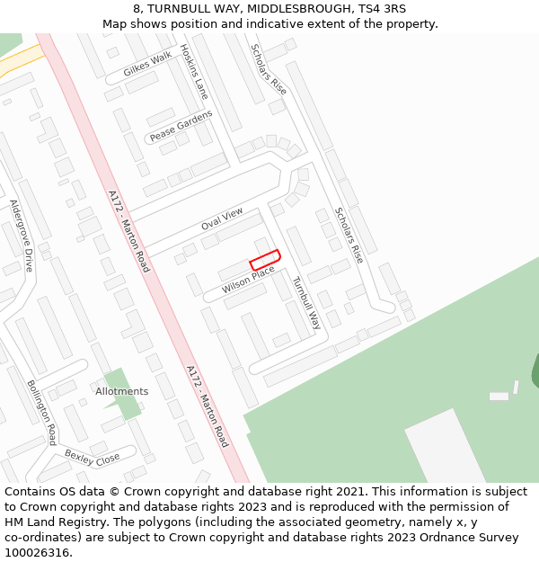 8, TURNBULL WAY, MIDDLESBROUGH, TS4 3RS: Location map and indicative extent of plot