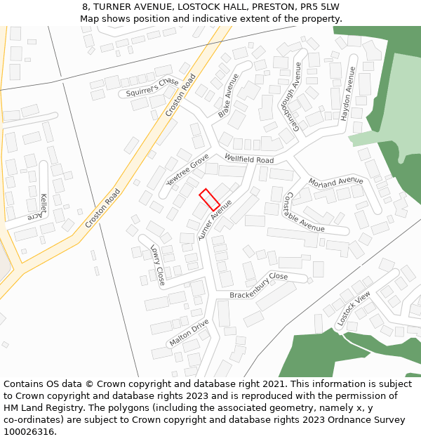 8, TURNER AVENUE, LOSTOCK HALL, PRESTON, PR5 5LW: Location map and indicative extent of plot