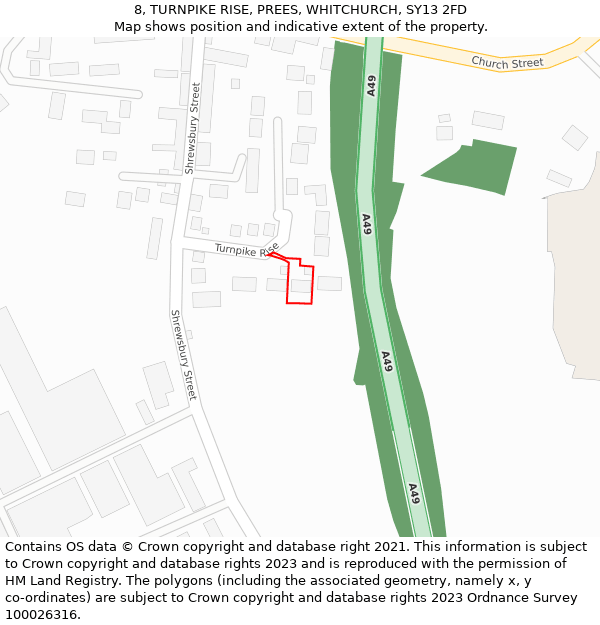 8, TURNPIKE RISE, PREES, WHITCHURCH, SY13 2FD: Location map and indicative extent of plot