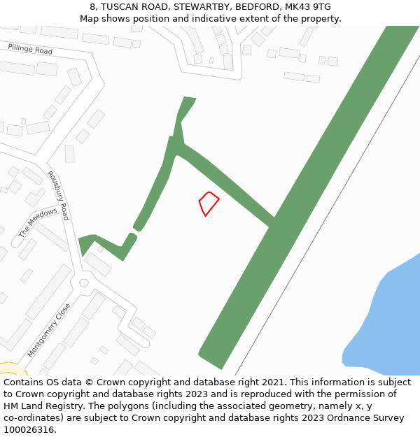 8, TUSCAN ROAD, STEWARTBY, BEDFORD, MK43 9TG: Location map and indicative extent of plot