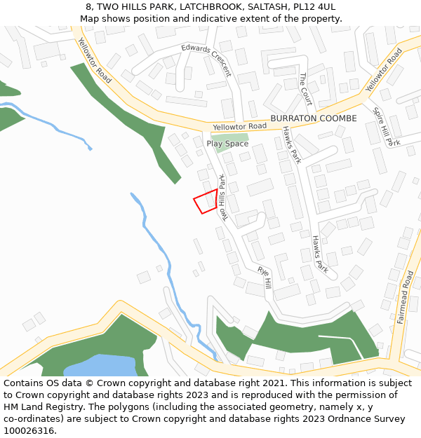 8, TWO HILLS PARK, LATCHBROOK, SALTASH, PL12 4UL: Location map and indicative extent of plot