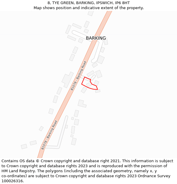 8, TYE GREEN, BARKING, IPSWICH, IP6 8HT: Location map and indicative extent of plot
