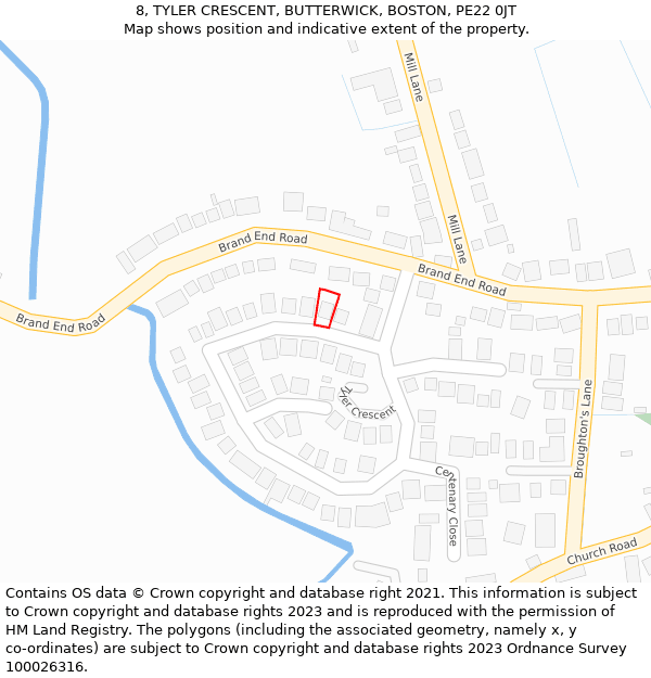 8, TYLER CRESCENT, BUTTERWICK, BOSTON, PE22 0JT: Location map and indicative extent of plot