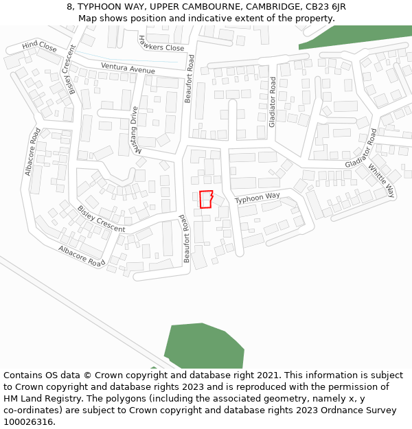 8, TYPHOON WAY, UPPER CAMBOURNE, CAMBRIDGE, CB23 6JR: Location map and indicative extent of plot