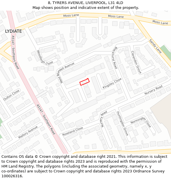 8, TYRERS AVENUE, LIVERPOOL, L31 4LD: Location map and indicative extent of plot