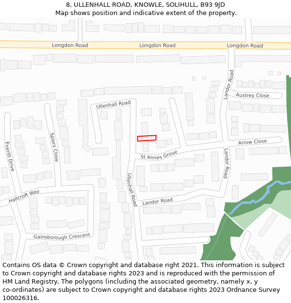 8, ULLENHALL ROAD, KNOWLE, SOLIHULL, B93 9JD: Location map and indicative extent of plot