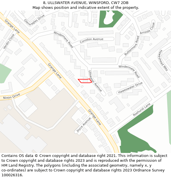 8, ULLSWATER AVENUE, WINSFORD, CW7 2DB: Location map and indicative extent of plot