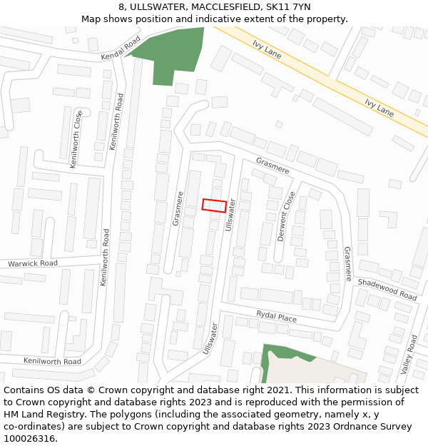 8, ULLSWATER, MACCLESFIELD, SK11 7YN: Location map and indicative extent of plot