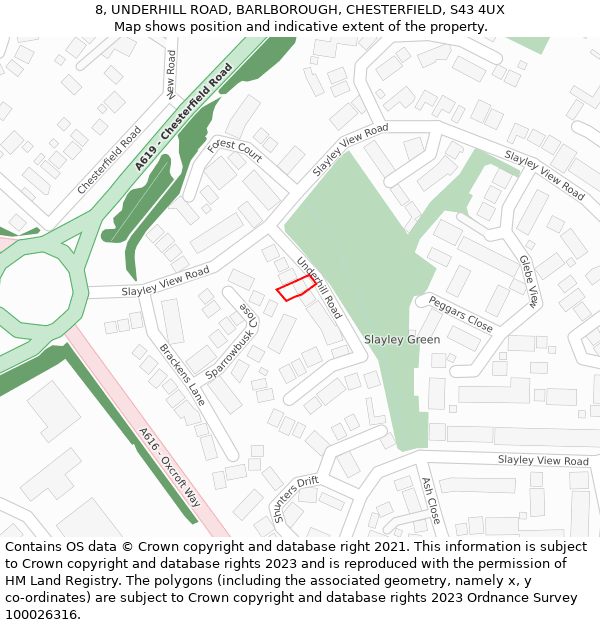 8, UNDERHILL ROAD, BARLBOROUGH, CHESTERFIELD, S43 4UX: Location map and indicative extent of plot